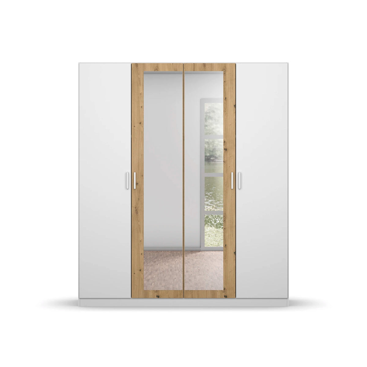 Rauch Miro 4 Door Hinged Wardrobe With Mirror in Alpine White front view