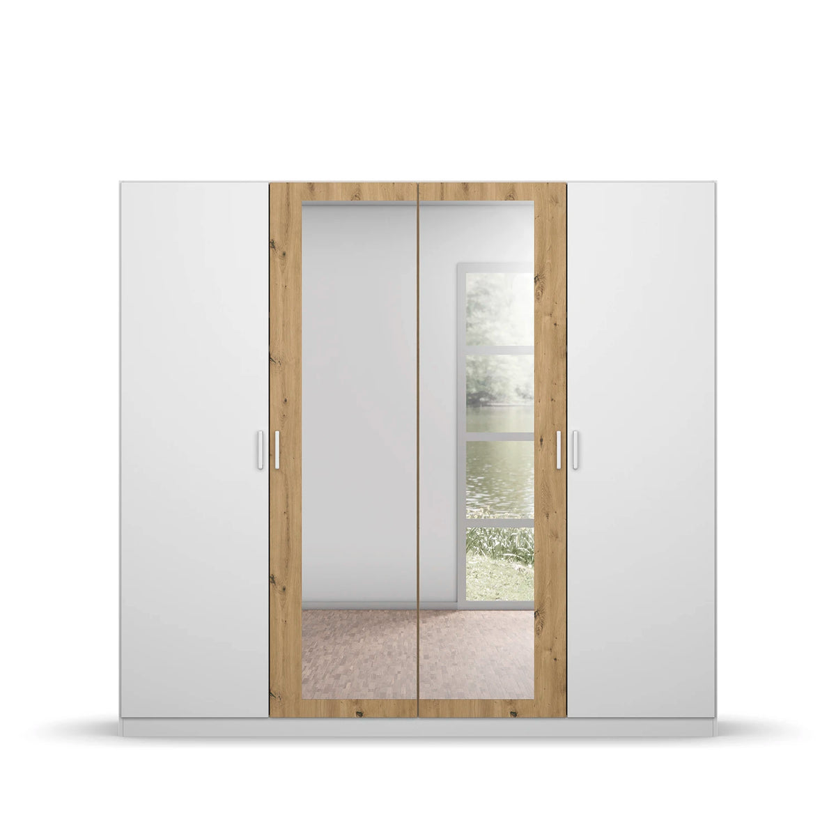 Rauch Miro 4 Door Hinged Wardrobe With Mirror in Alpine White front view