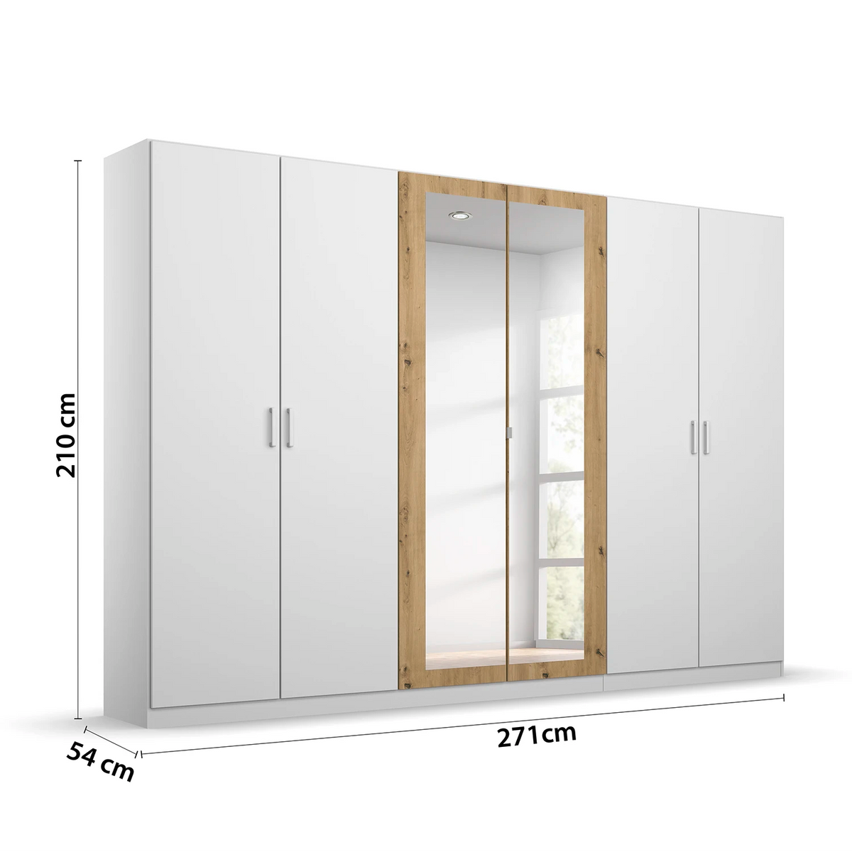 Rauch Miro 6 Door Hinged Wardrobe 271cm With Mirror Dimensions