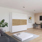 Rauch Miro 2 Door Sliding Wardrobe in Alpine White & Artisan Oak styled in a modern bedroom