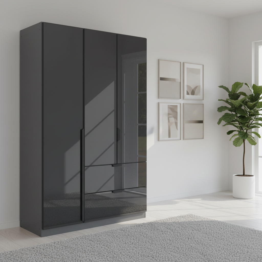 Rauch Modern Mulheim 3 Door Basalt Glass Wardrobe with Drawers 