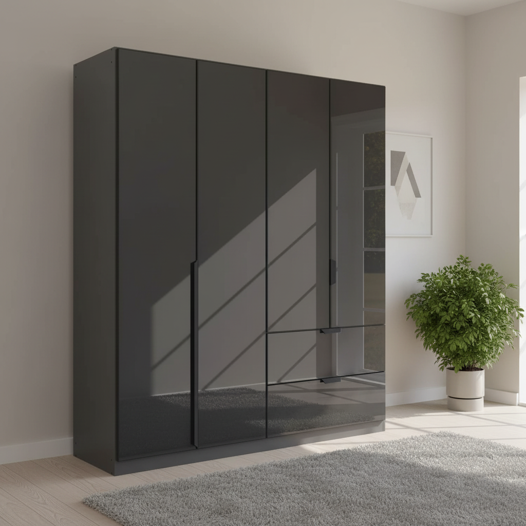 Rauch Black 4 Door Wardrobe with Drawers Width 181cm Height 210cm