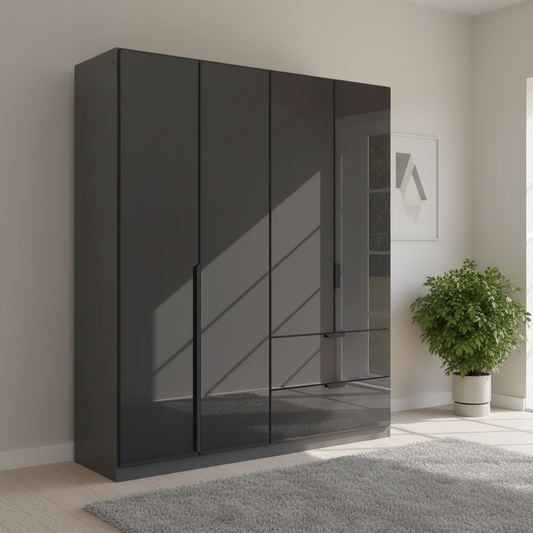 Rauch Black 4 Door Wardrobe with Drawers Width 181cm Height 210cm