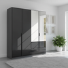 Rauch Modern Mulheim Quadra SPin 4 Door Basalt Glass Wardrobe with Drawers and Mirror 