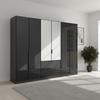 Rauch Modern Mulheim Large 6 Door Basalt Glass Wardrobe with Mirror and Drawers 