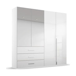 Rauch Montclar White High Gloss 4 Door Wardrobe with Drawers - Pendle Village Furniture