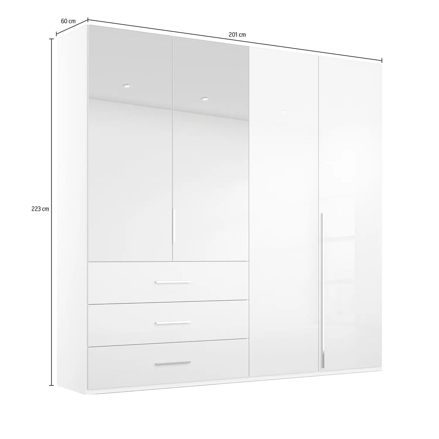 Rauch Montclar White High Gloss 4 Door Wardrobe with Drawers - Pendle Village Furniture