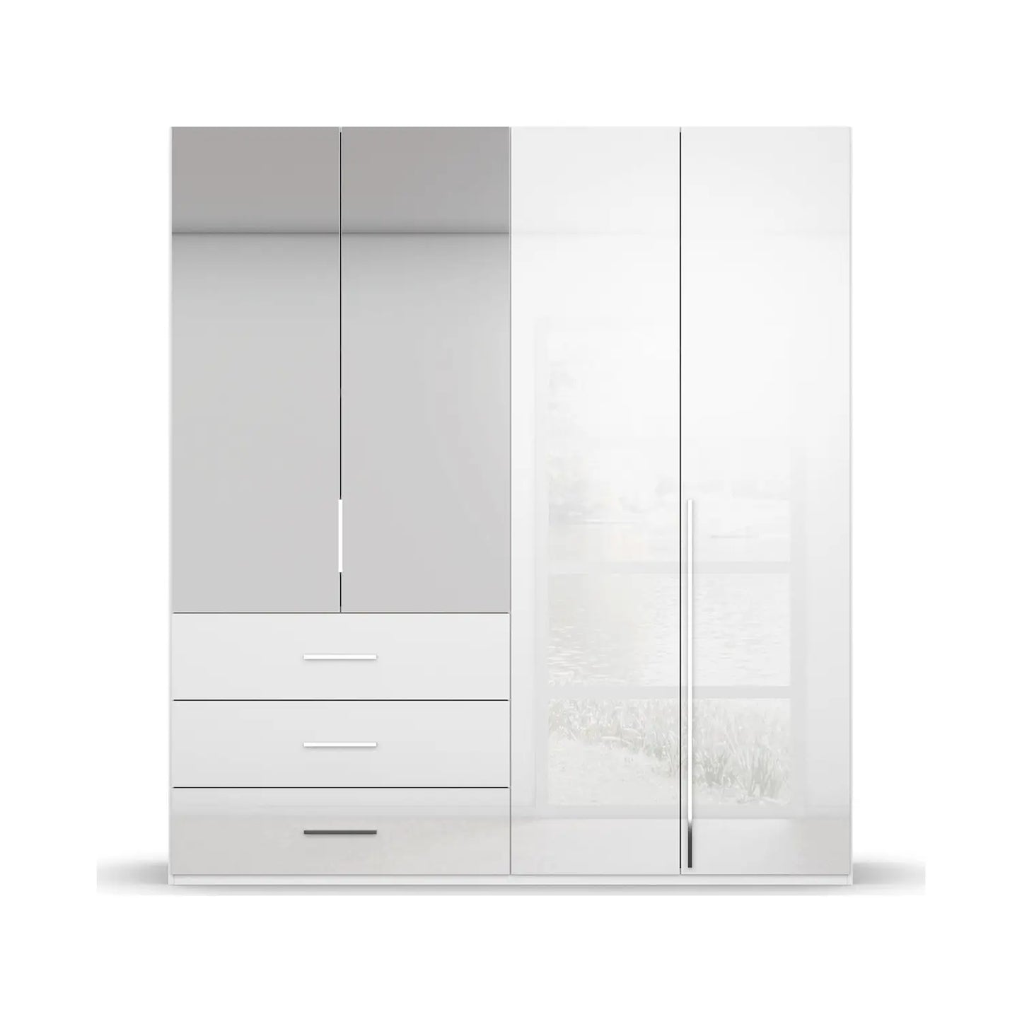 Rauch Montclar White High Gloss 4 Door Wardrobe with Drawers - Pendle Village Furniture
