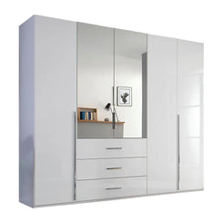 Rauch Montclar White High Gloss 5 Door Wardrobe with Drawers & Mirror