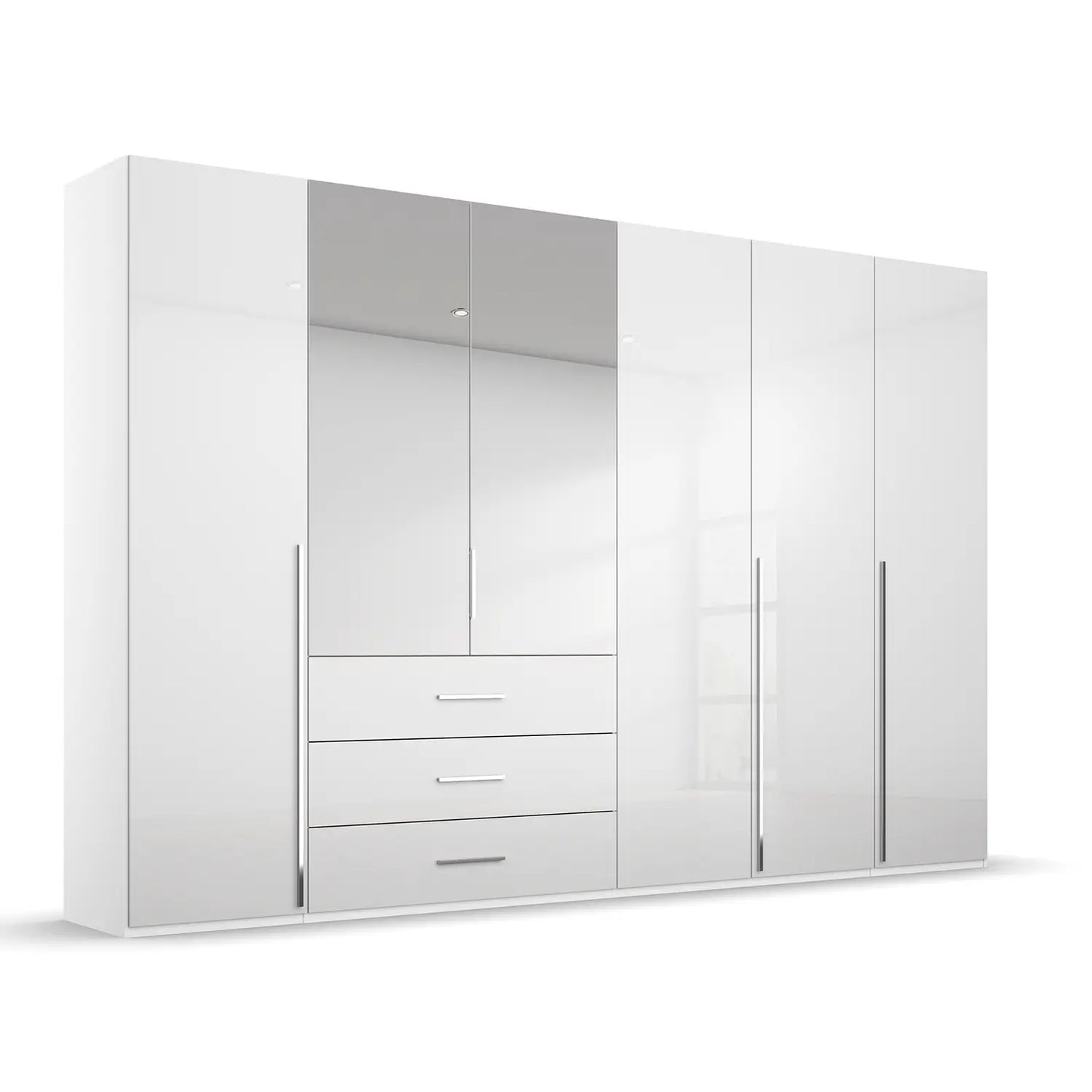 Rauch Montclar White High Gloss 6 Door Wardrobe with Drawers & Mirror