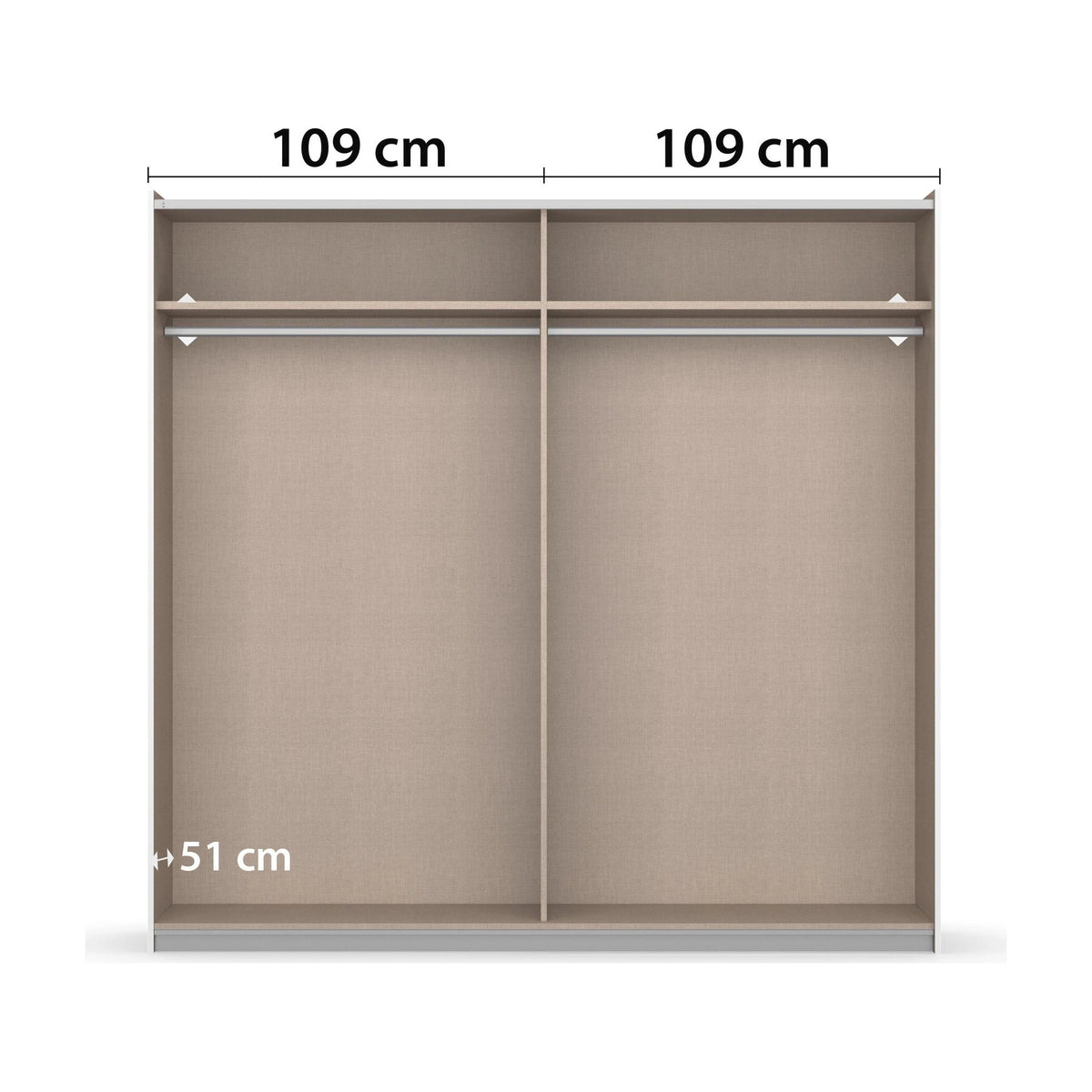 Rauch Monza 2 Door Sliding Wardrobe in Artisan Oak & Champagne two Internal compartments each one consist of 109cm