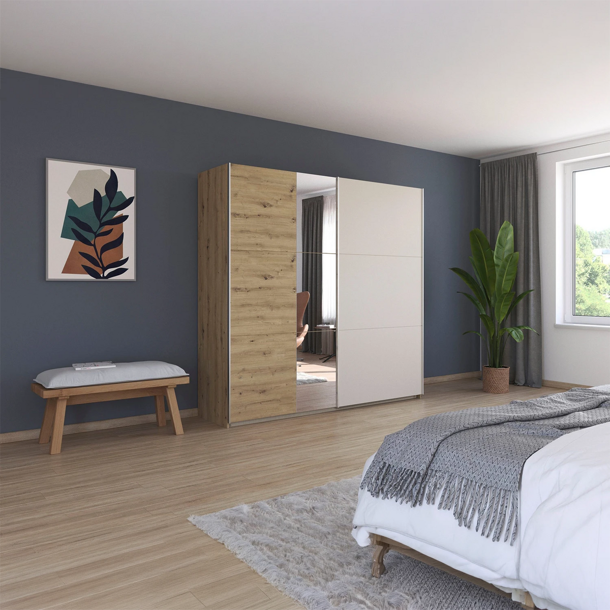 auch Monza 218cm sliding wardrobe with partial mirror front