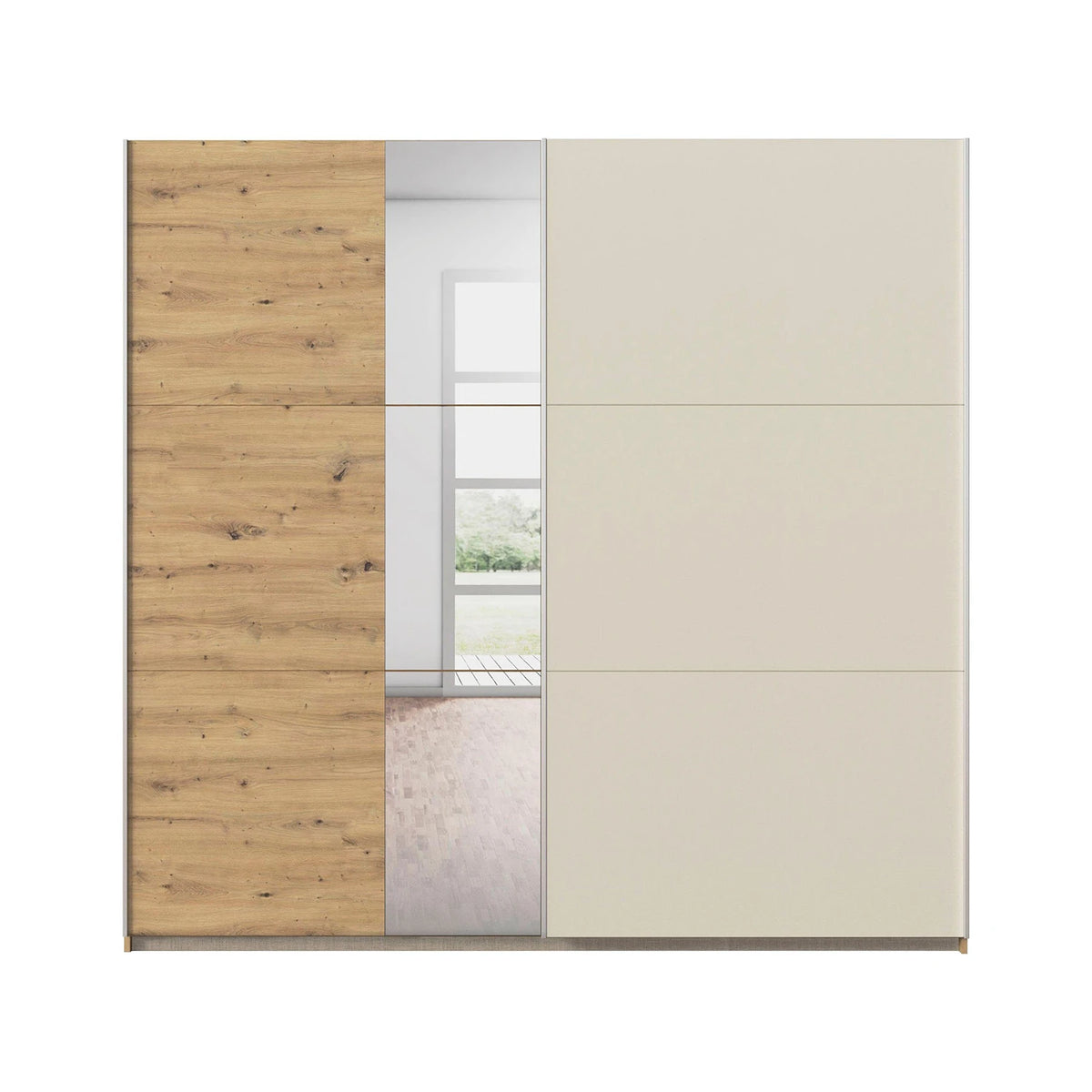 Rauch Monza 2 Door Sliding Wardrobe in Artisan Oak & Champagne front view