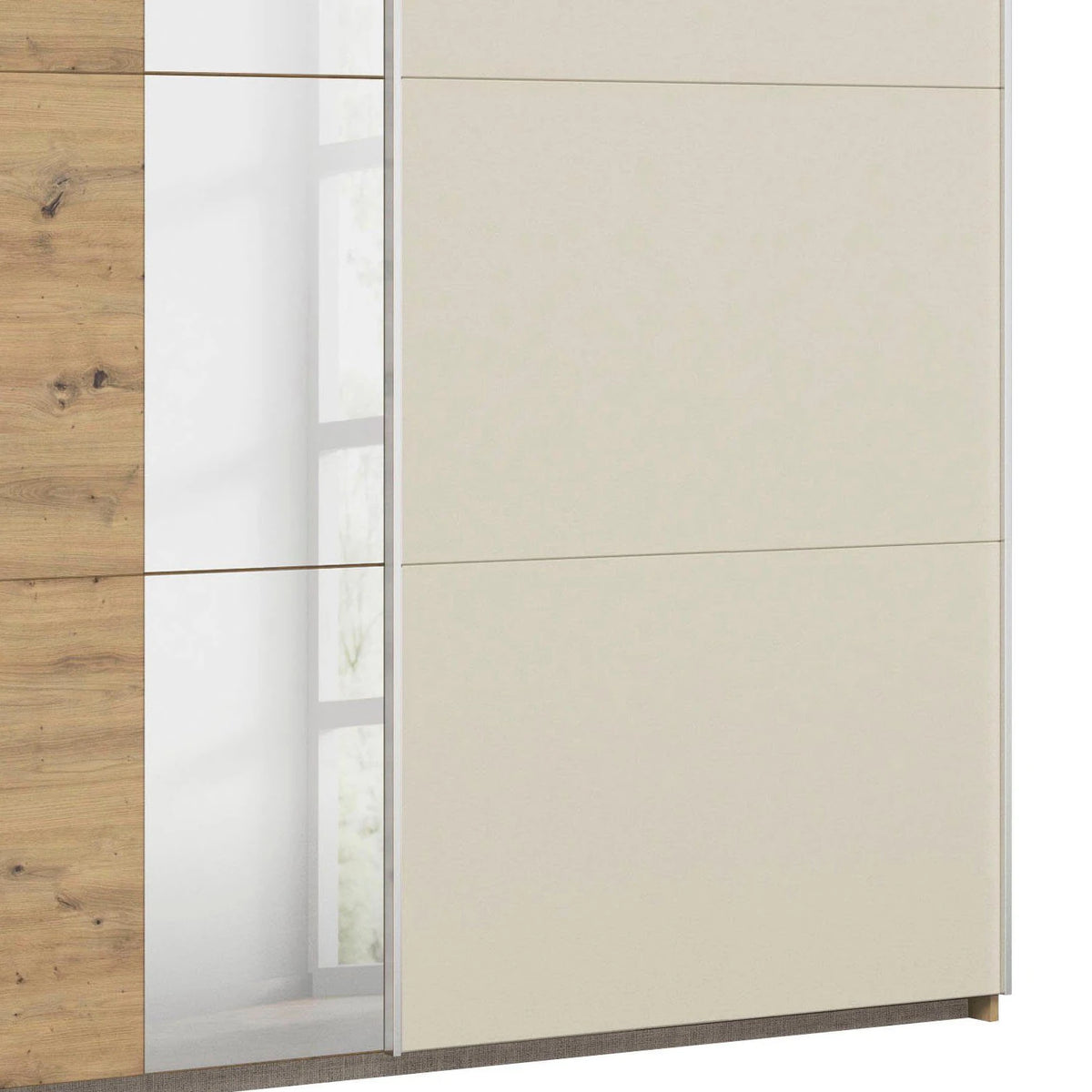 Rauch Monza 2 Door Sliding Wardrobe in Artisan Oak & Champagne bottom closeup view