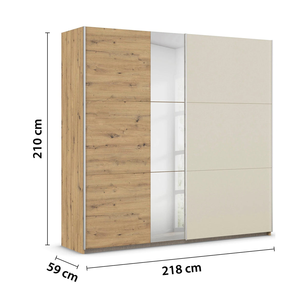 Rauch Monza 2 Door Sliding Wardrobe in Artisan Oak & Champagne Dimensions