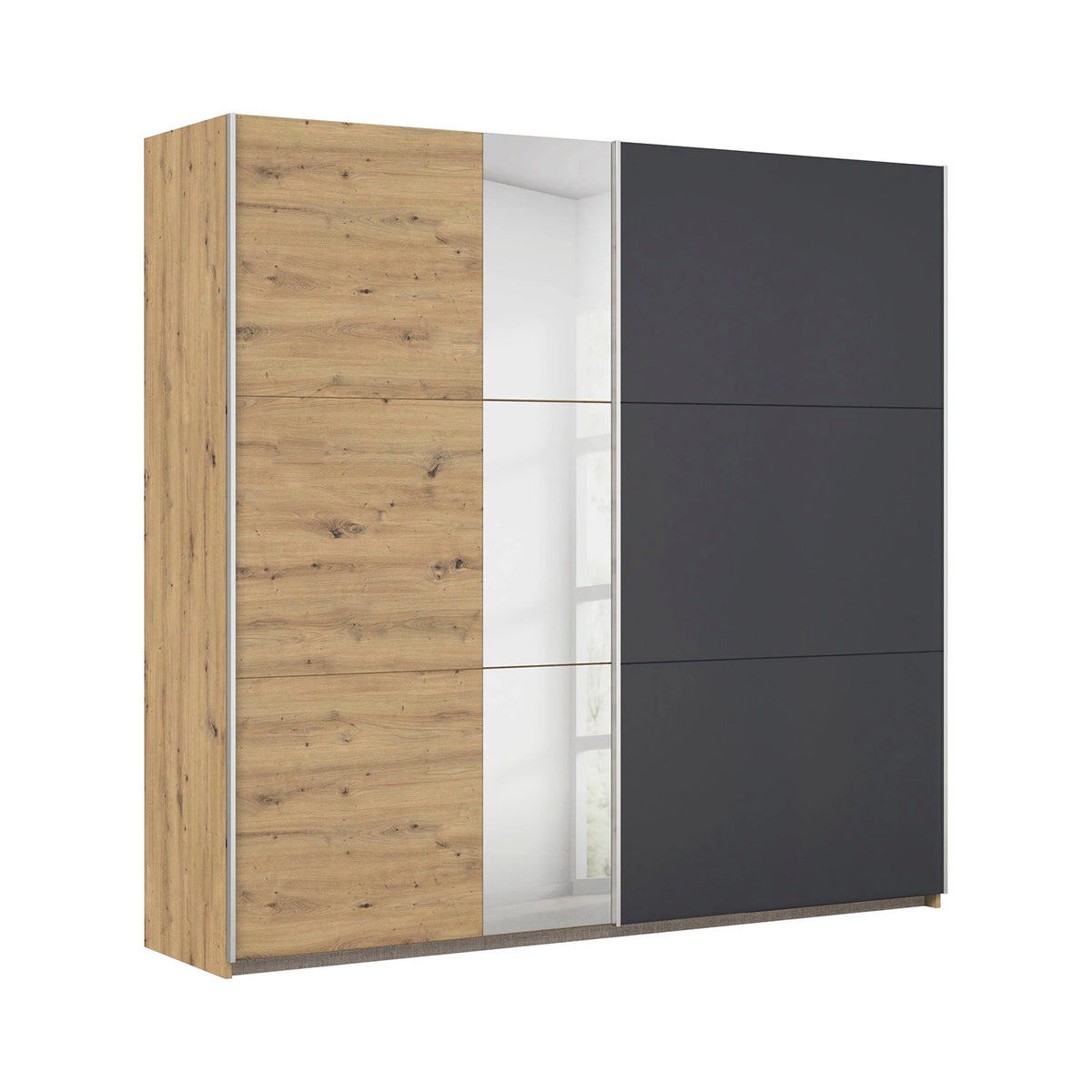 Rauch Monza 2 door sliding wardrobe in Artisan Oak and Metallic Grey