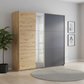Rauch Monza 2 door sliding wardrobe in Artisan Oak and Metallic Grey styled in a modern bedroom