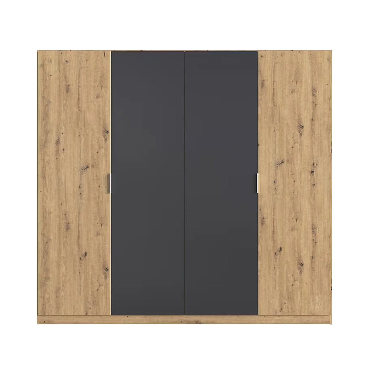 Rauch Monza 4 Door Hinged Door Wardrobe in Oak & Metallic Grey with mirror front view