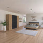 Rauch Monza 4 Door Hinged Door Wardrobe in Oak & Metallic Grey styled in a luxury room