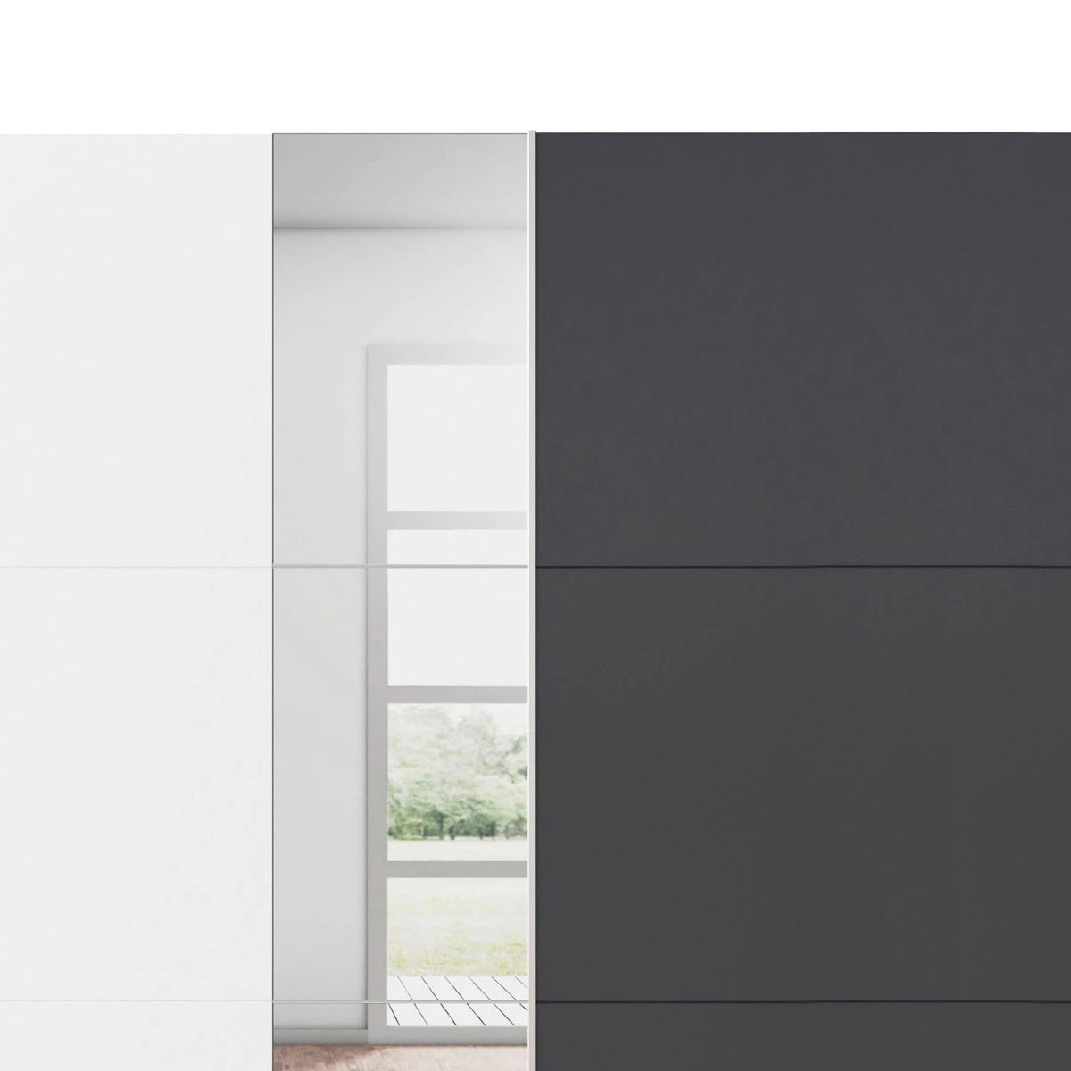 Rauch Monza 2 Door Sliding Wardrobe in Alpine White & Metallic Grey closeup view