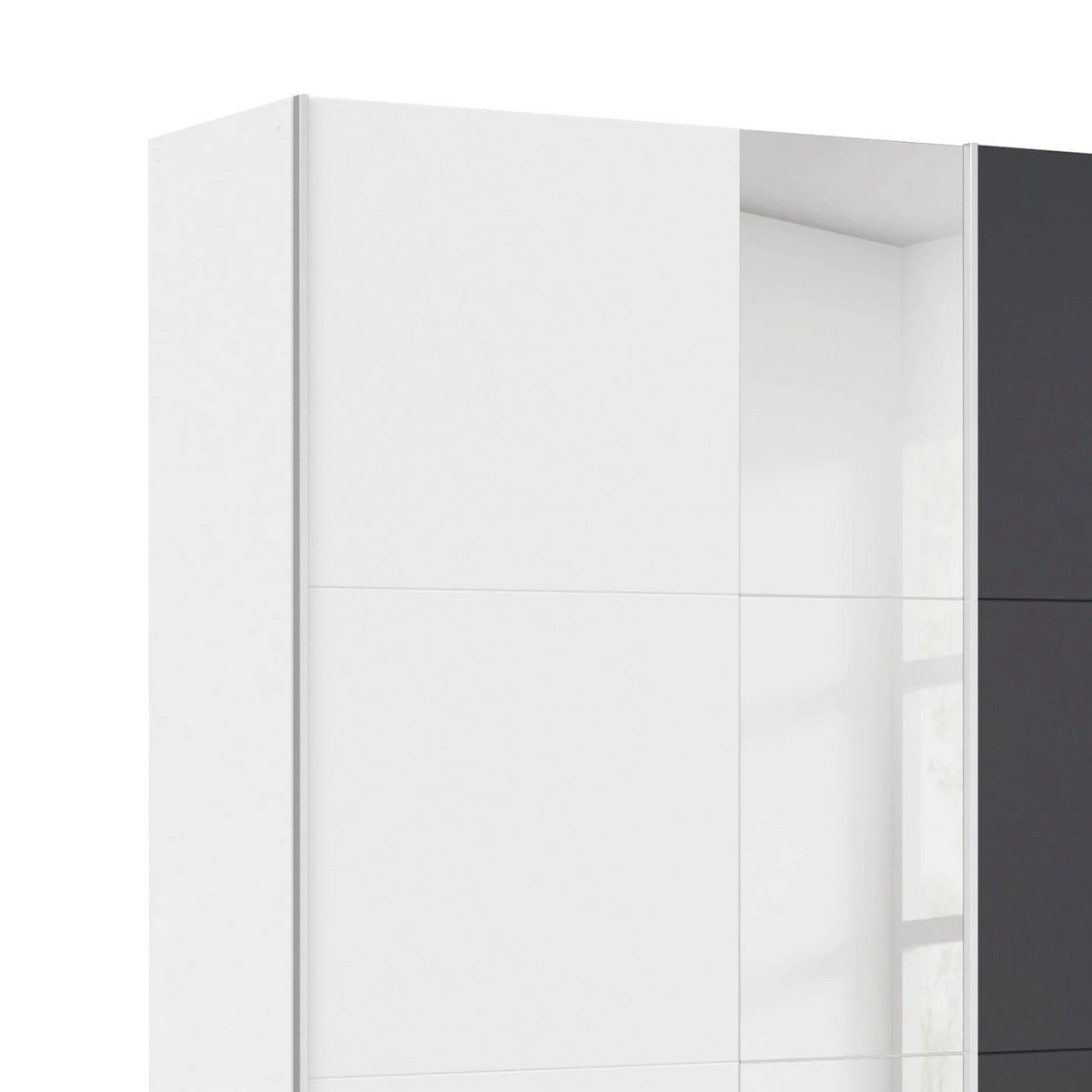 Rauch Monza 2 Door Sliding Wardrobe in Alpine White & Metallic Grey side closeup view