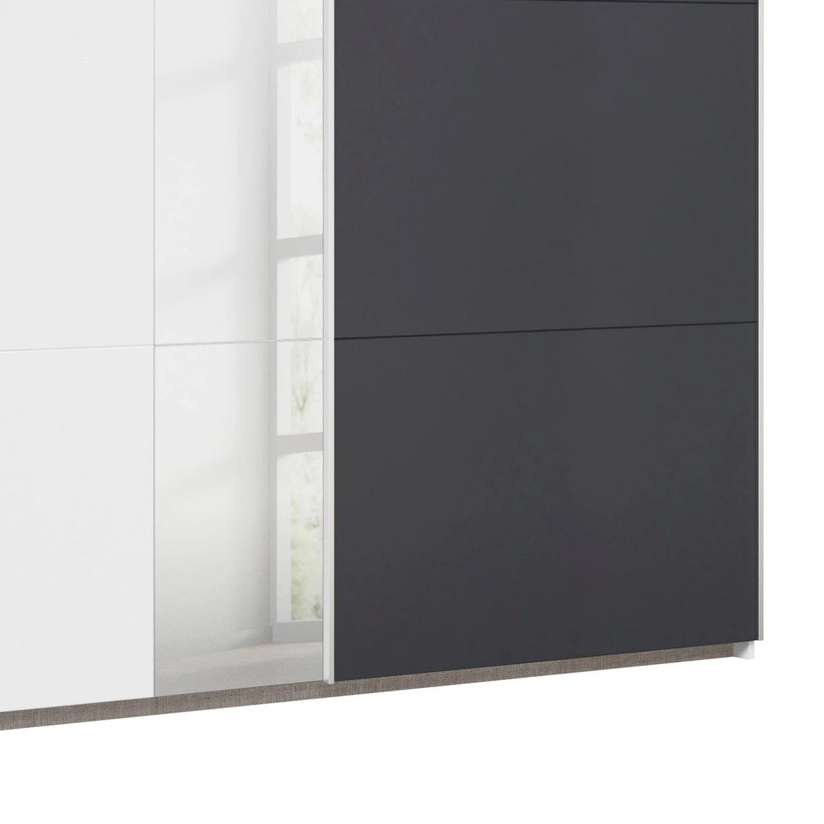 Rauch Monza 2 Door Sliding Wardrobe in Alpine White & Metallic Grey bottom closeup view
