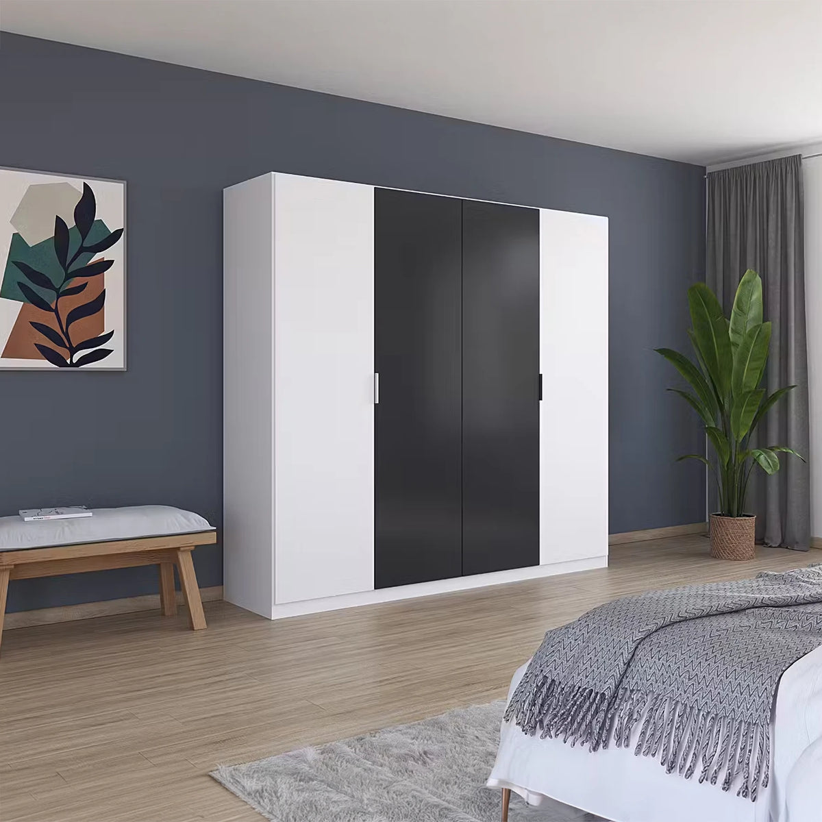 Rauch Monza 4 Door Hinged Door Wardrobe in Alpine White & Metallic Grey