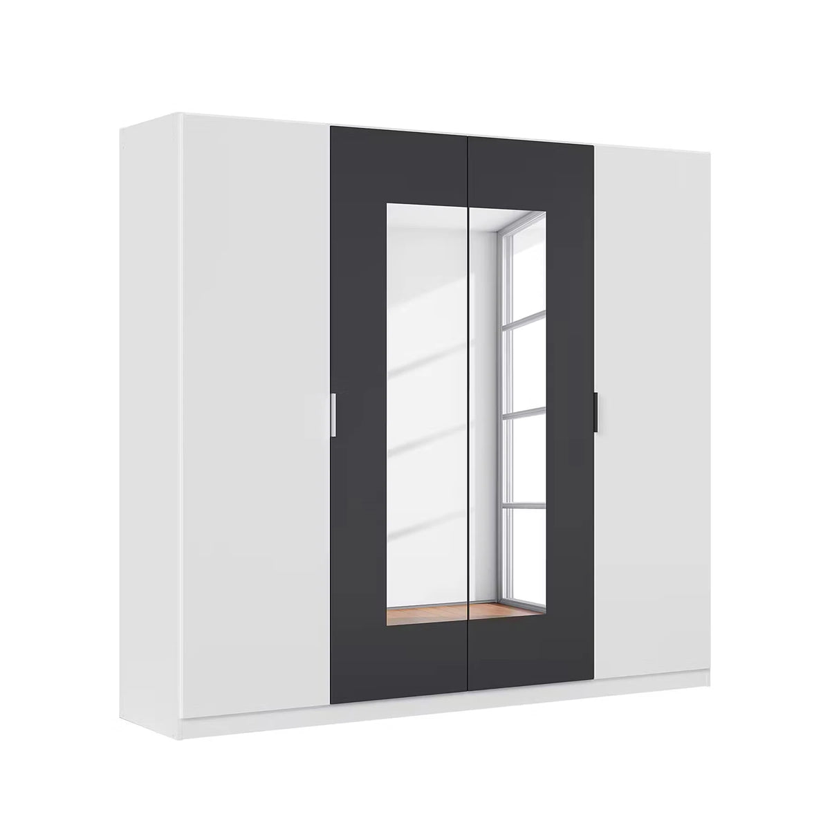 Rauch Monza 4 Door Hinged Door Wardrobe in Alpine White & Metallic Grey