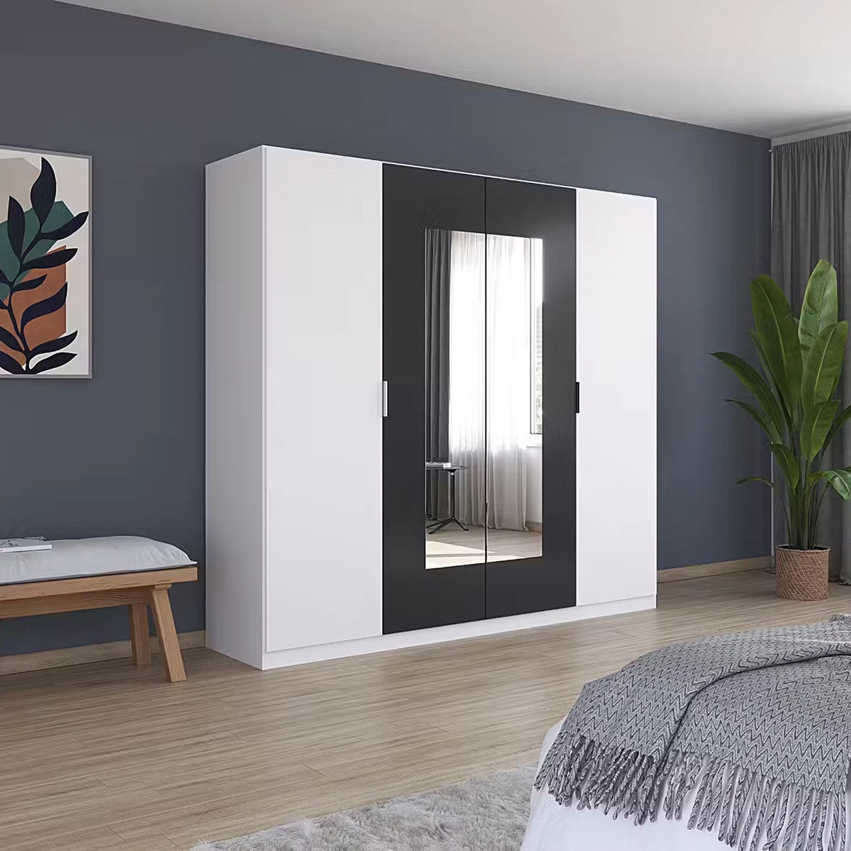 Rauch Monza 4 Door Hinged Door Wardrobe in Alpine White & Metallic Grey