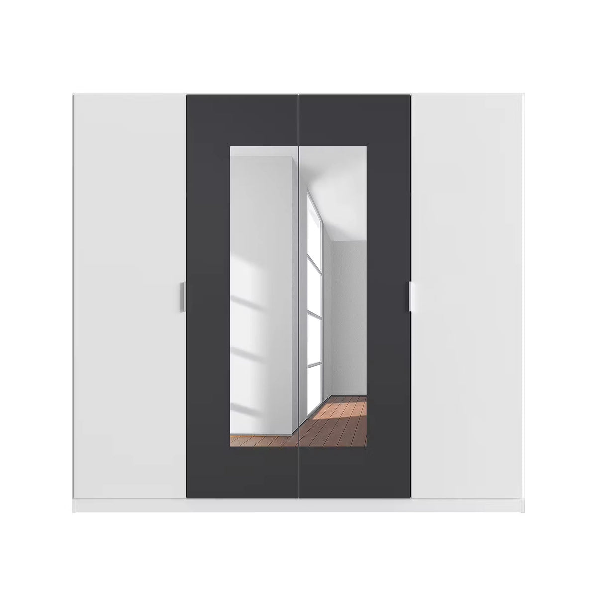 Rauch Monza 4 Door Hinged Door Wardrobe in Alpine White & Metallic Grey