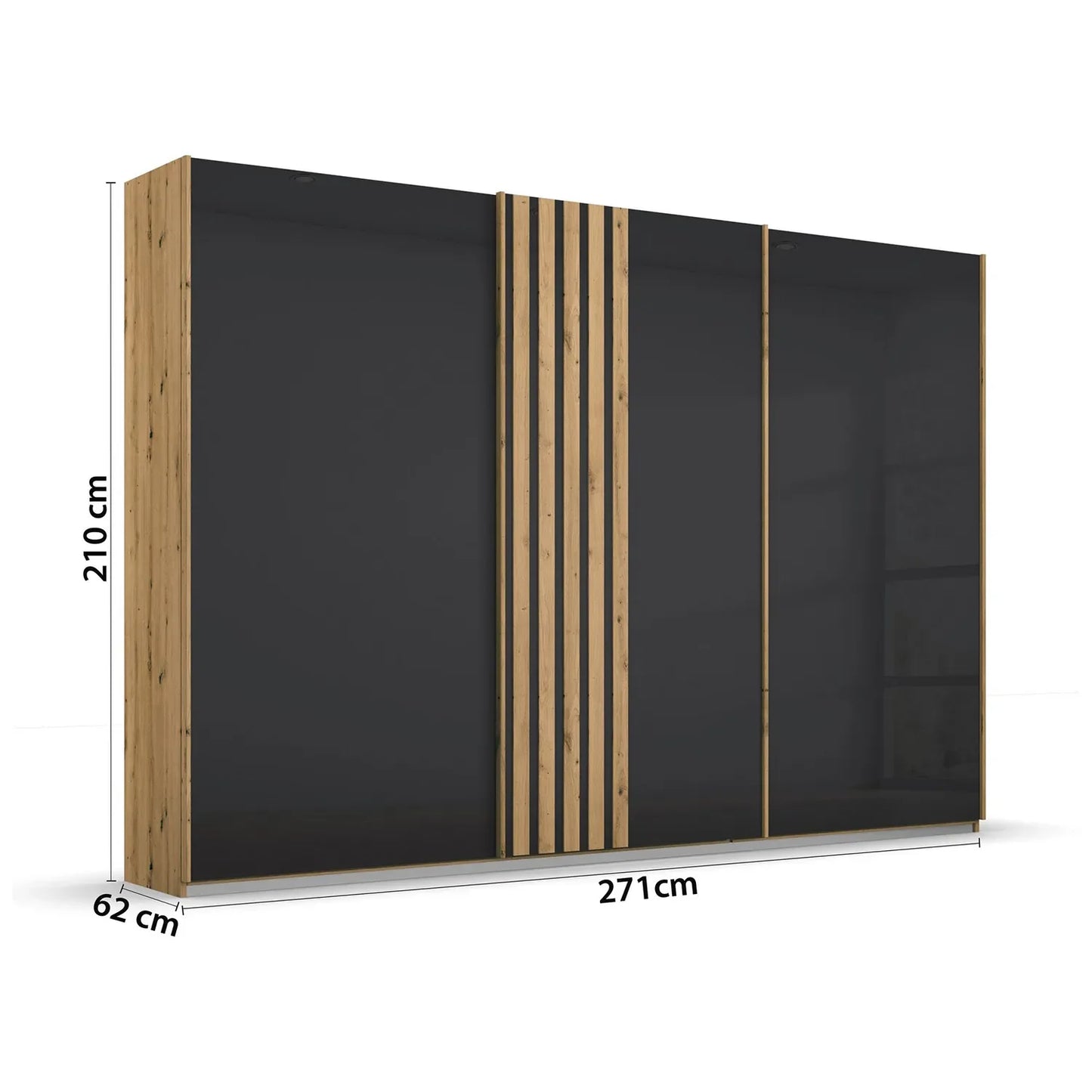 Rauch Mosbach Basalt Glass Large 3 Door Sliding Wardrobe -271 - Dimensions