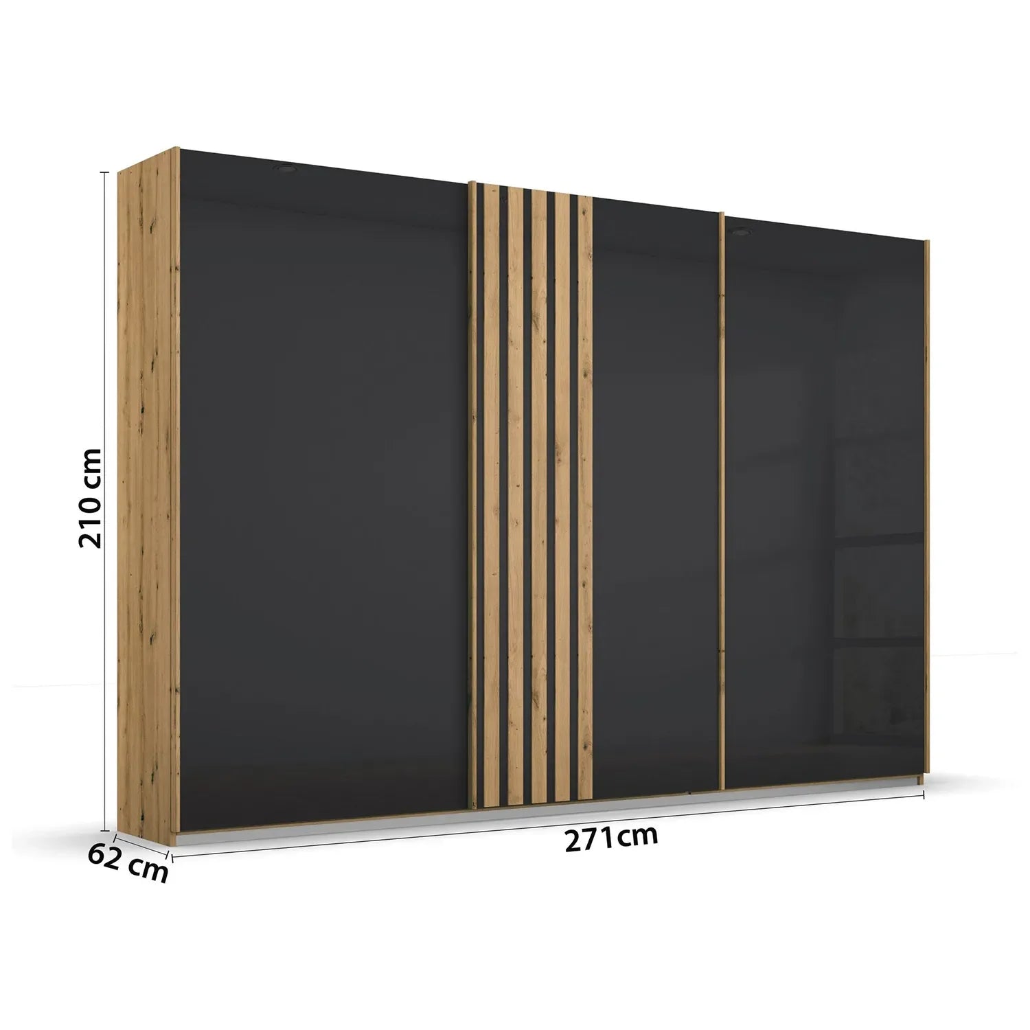 Rauch Mosbach Basalt Glass Large 3 Door Sliding Wardrobe -271 - Dimensions