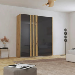 Rauch Mosbach Basalt Glass Sliding Door Wardrobe - W181cm - Styled in a Bedroom