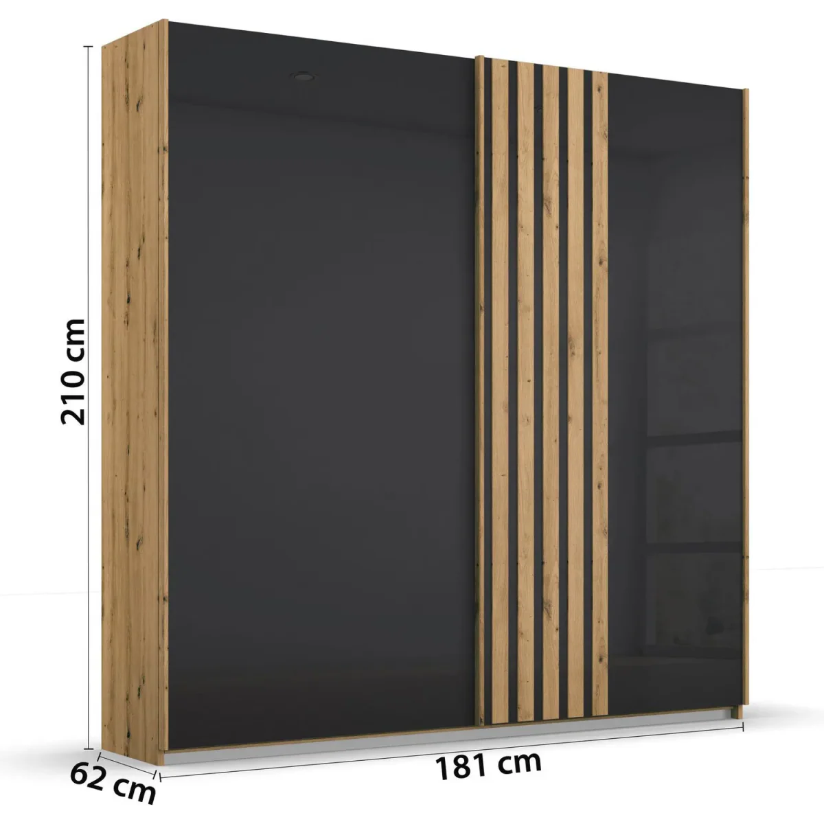 Rauch Mosbach Basalt Glass Sliding Door Wardrobe - W181cm - Dimensions