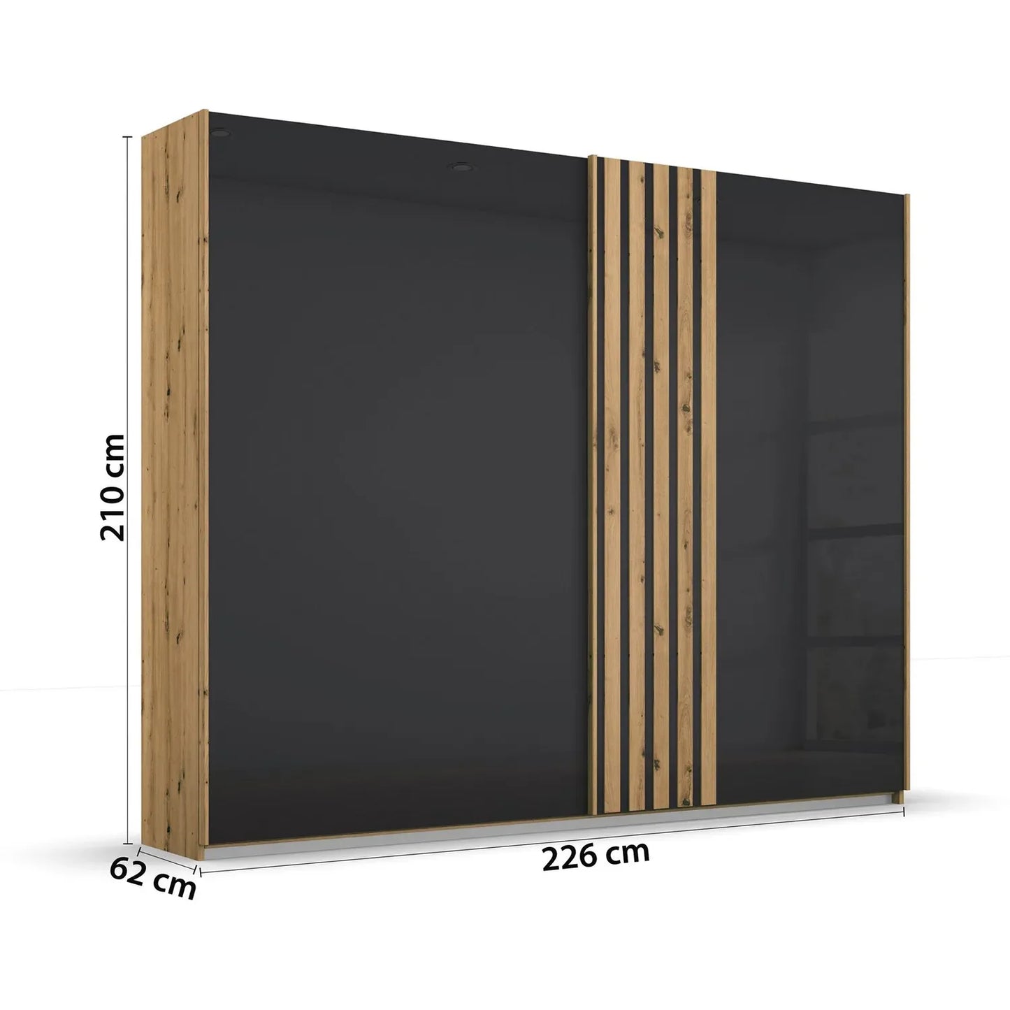 Rauch Mosbach Basalt Glass Sliding Door Wardrobe - W226cm - Dimensions