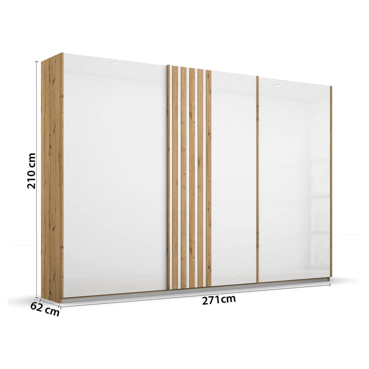 Rauch Mosbach White Glass Large 3 Door Sliding Wardrobe -W271cm - Dimensions