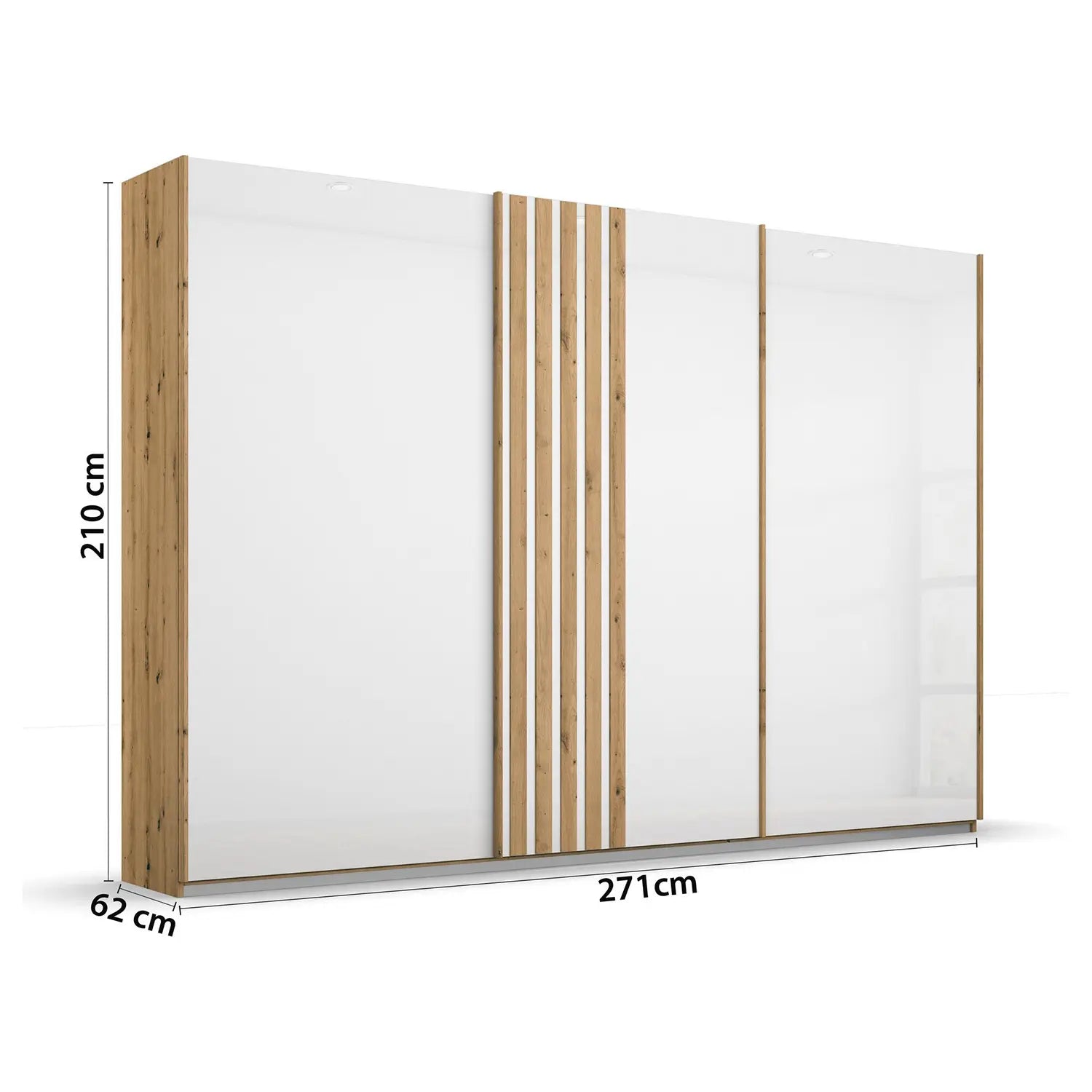 Rauch Mosbach White Glass Large 3 Door Sliding Wardrobe -W271cm - Dimensions