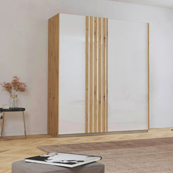Rauch Mosbach White Glass Sliding Door Wardrobe - W181cm - Styled in a Bedroom