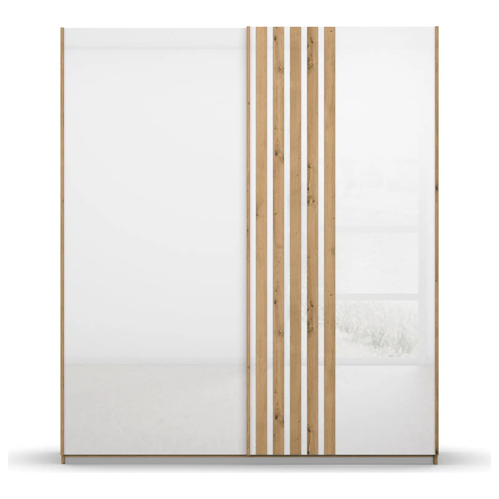 Rauch Mosbach White Glass Sliding Door Wardrobe - W181cm - Front view