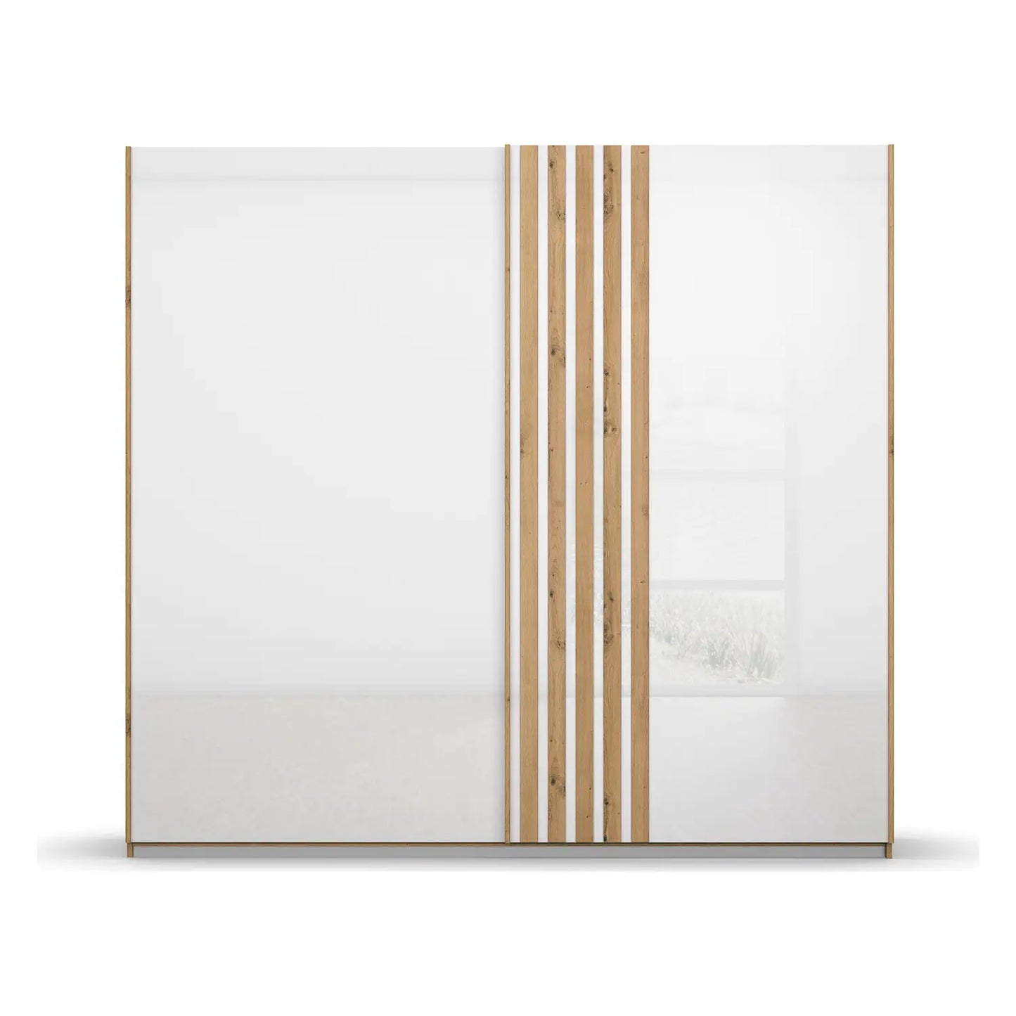 Rauch Mosbach White Glass Sliding Door Wardrobe - W226cm - Front view