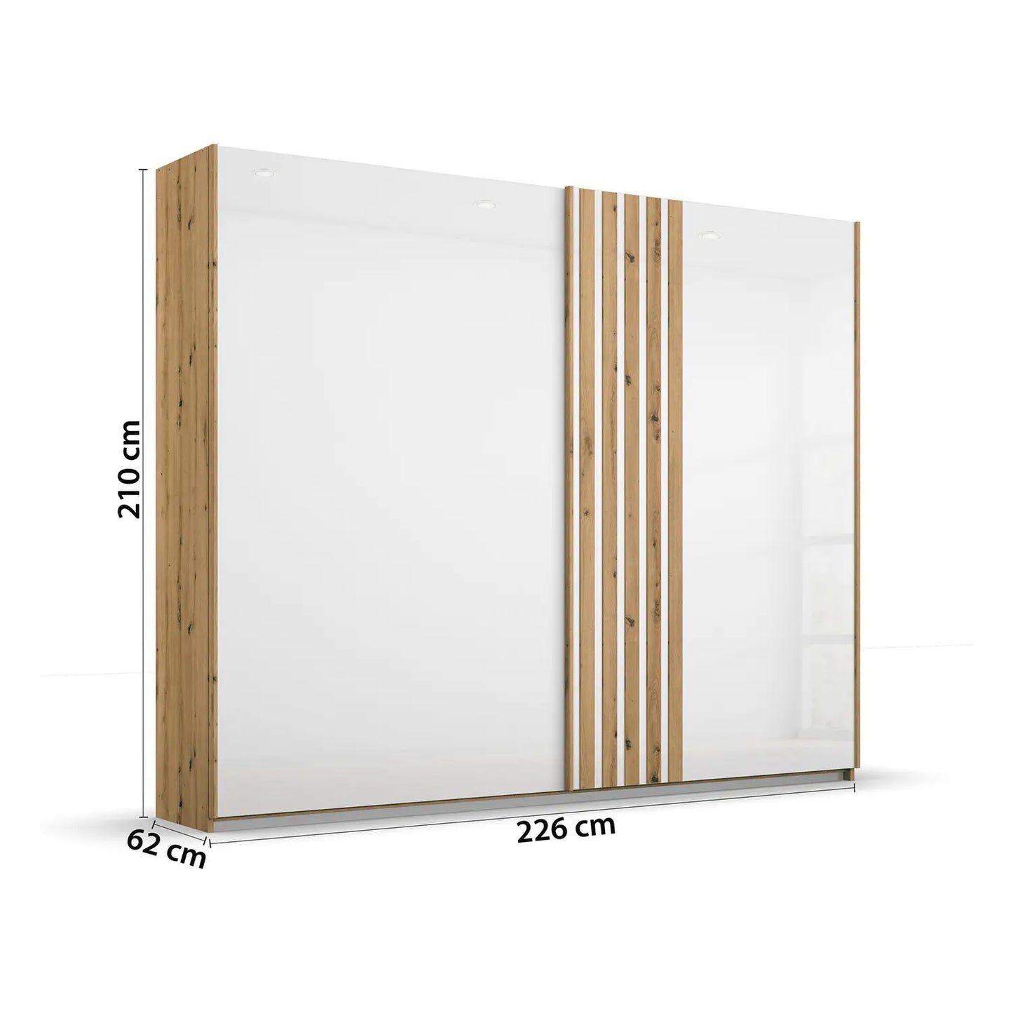 Rauch Mosbach White Glass Sliding Door Wardrobe - W226cm - Dimensions