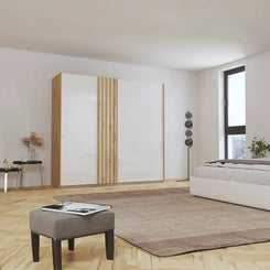 Rauch Mosbach White Glass Sliding Door Wardrobe - W226cm - Styled in a Bedroom
