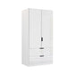 Mulheim 2 Door White Glass Wardrobe with Drawers and Mirror