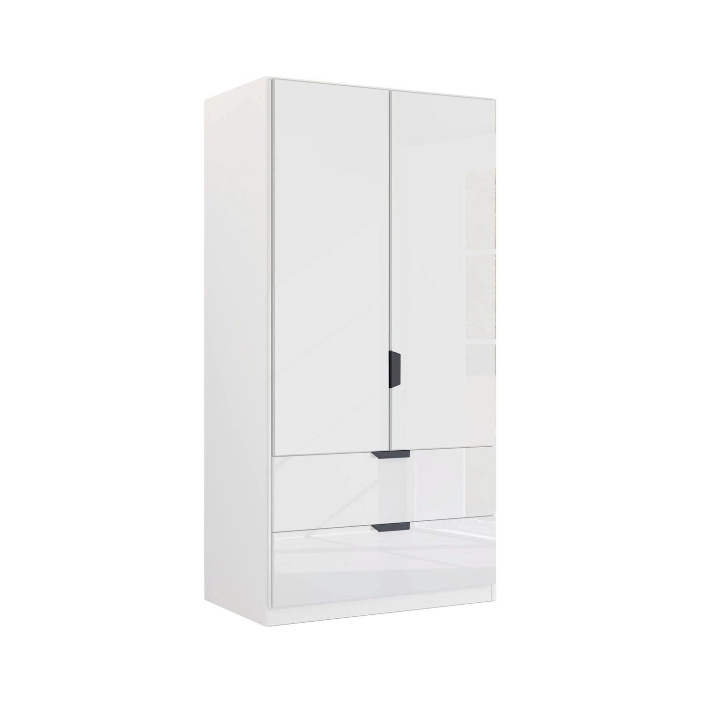 Mulheim 2 Door White Glass Wardrobe with Drawers and Mirror