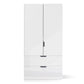 Mulheim 2 Door White Glass Wardrobe with Drawers and Mirror