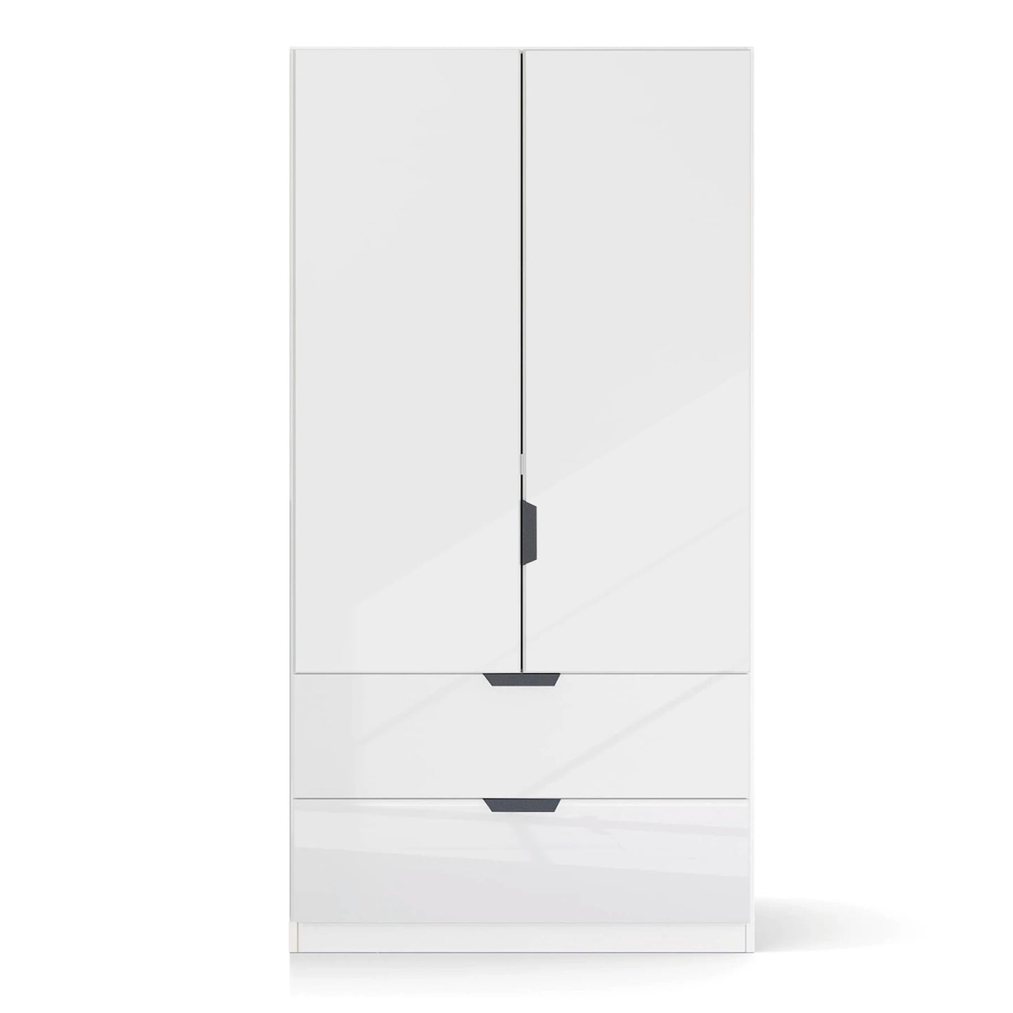 Mulheim 2 Door White Glass Wardrobe with Drawers and Mirror