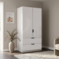 Mulheim 2 Door White Glass Wardrobe with Drawers and Mirror