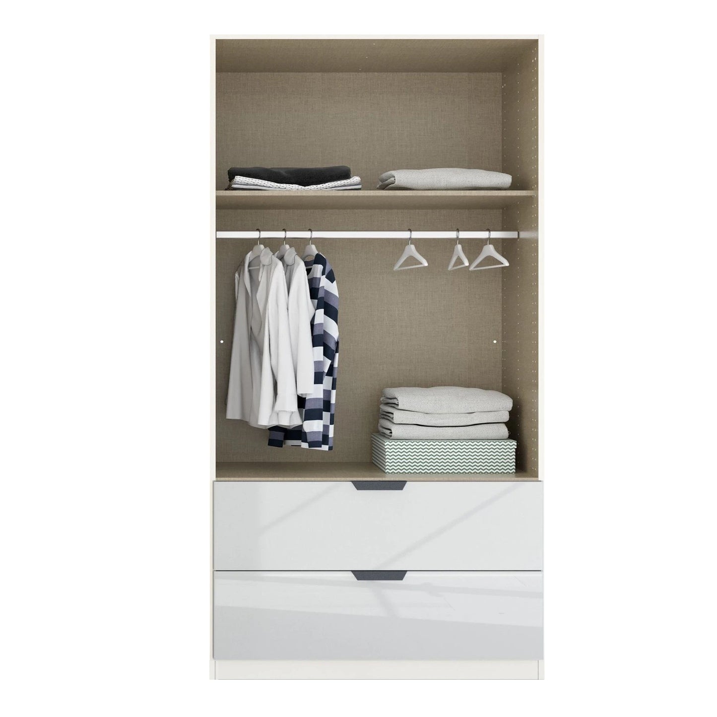 Mulheim 2 Door White Glass Wardrobe with Drawers and Mirror