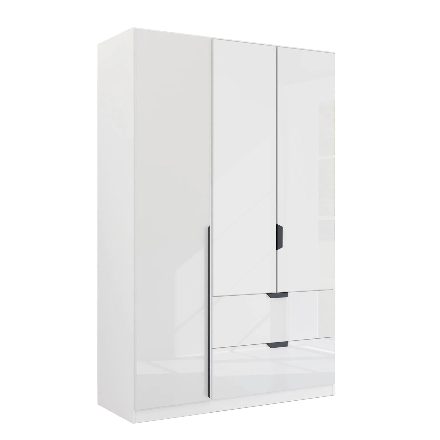 Mulheim 3 Door White Glass Wardrobe with Drawers and Mirror