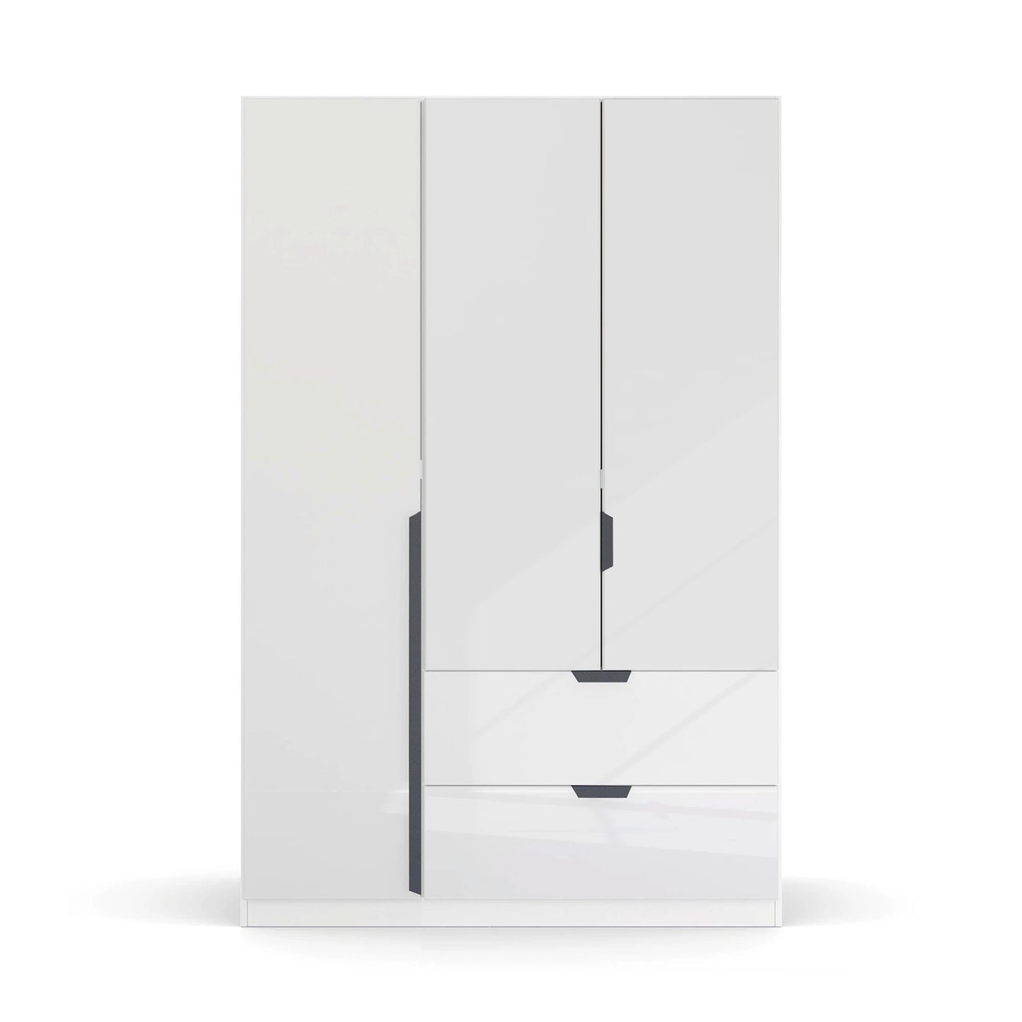 Mulheim 3 Door White Glass Wardrobe with Drawers and Mirror